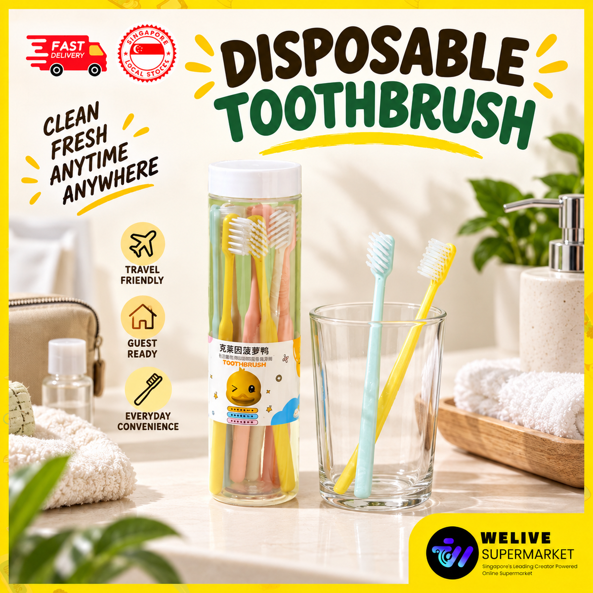 10pcs Disposable Toothbrush Set | Soft 0.18mm Bristles | Travel & Guest Use