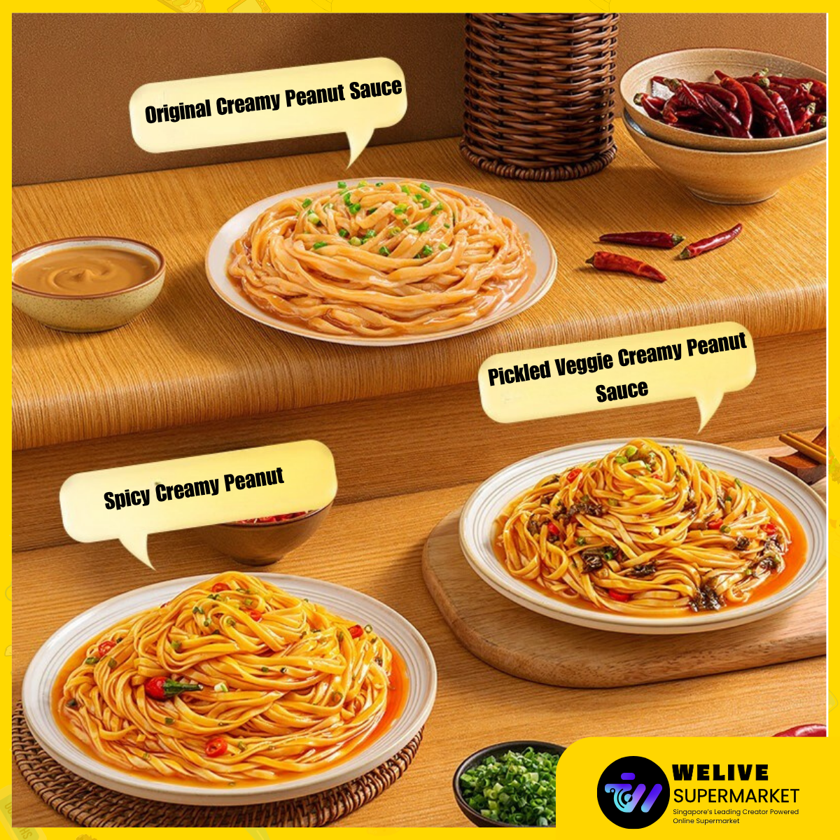 Hai Fu Sheng Creamy Peanut Ban Mian – Sha-xian Style Instant Noodles (Original, Spicy, Pickled Veggie)