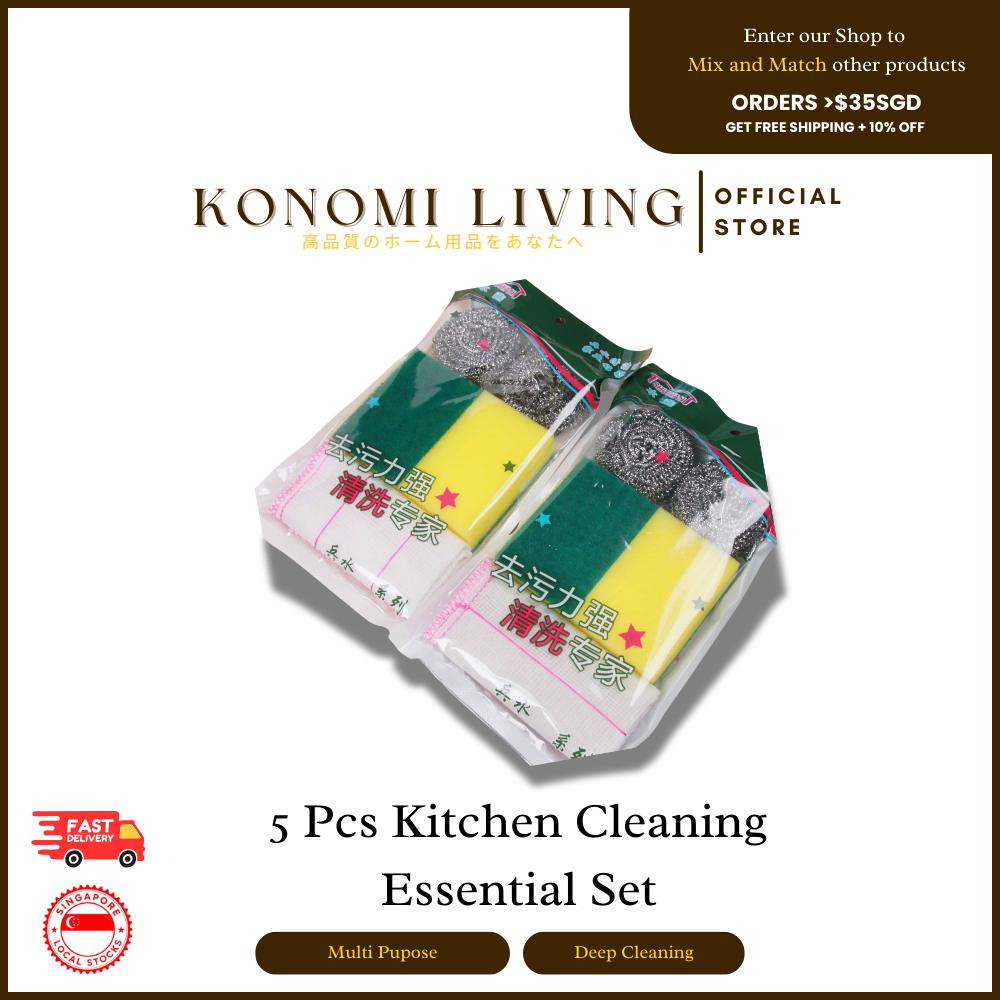 [BUNDLE OF 2] 5-in-1 Cleaning Set | Household Cleaning Sponge & Cloth Kit | Kitchen, Bathroom & Home Cleaning Essentials | Kitchen Cleaning Value Pack