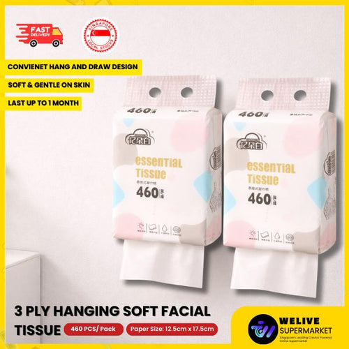 Hanging Bottom-Dispense Tissue (460 Sheets) | Pull-Down Facial Tissue Pack | Kitchen, Bathroom & Home Use | Space-Saving Tissue Paper