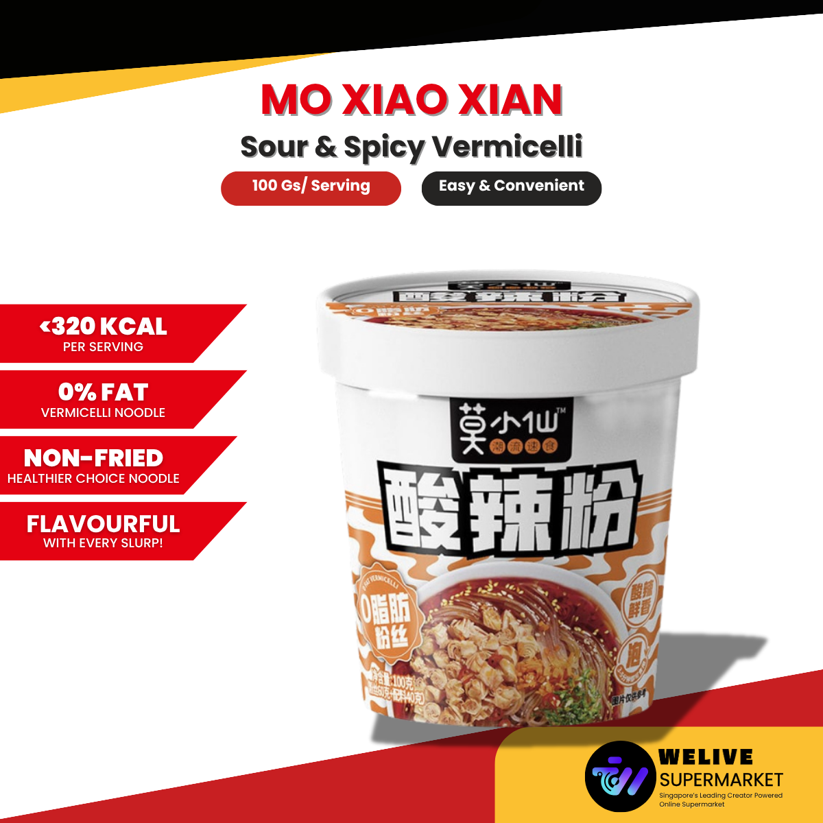 Mo Xiao Xian Instant Cup Noodles – 6 Authentic Flavours (Non-Fried, Low Fat, Premium Series)