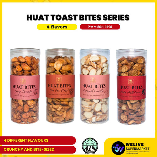 CNY HUAT Toast Bites Series | Halal Friendly Snack | 350g | Caramel | Tomato | Hae Bee Hiam | Spicy Mala |Snacks