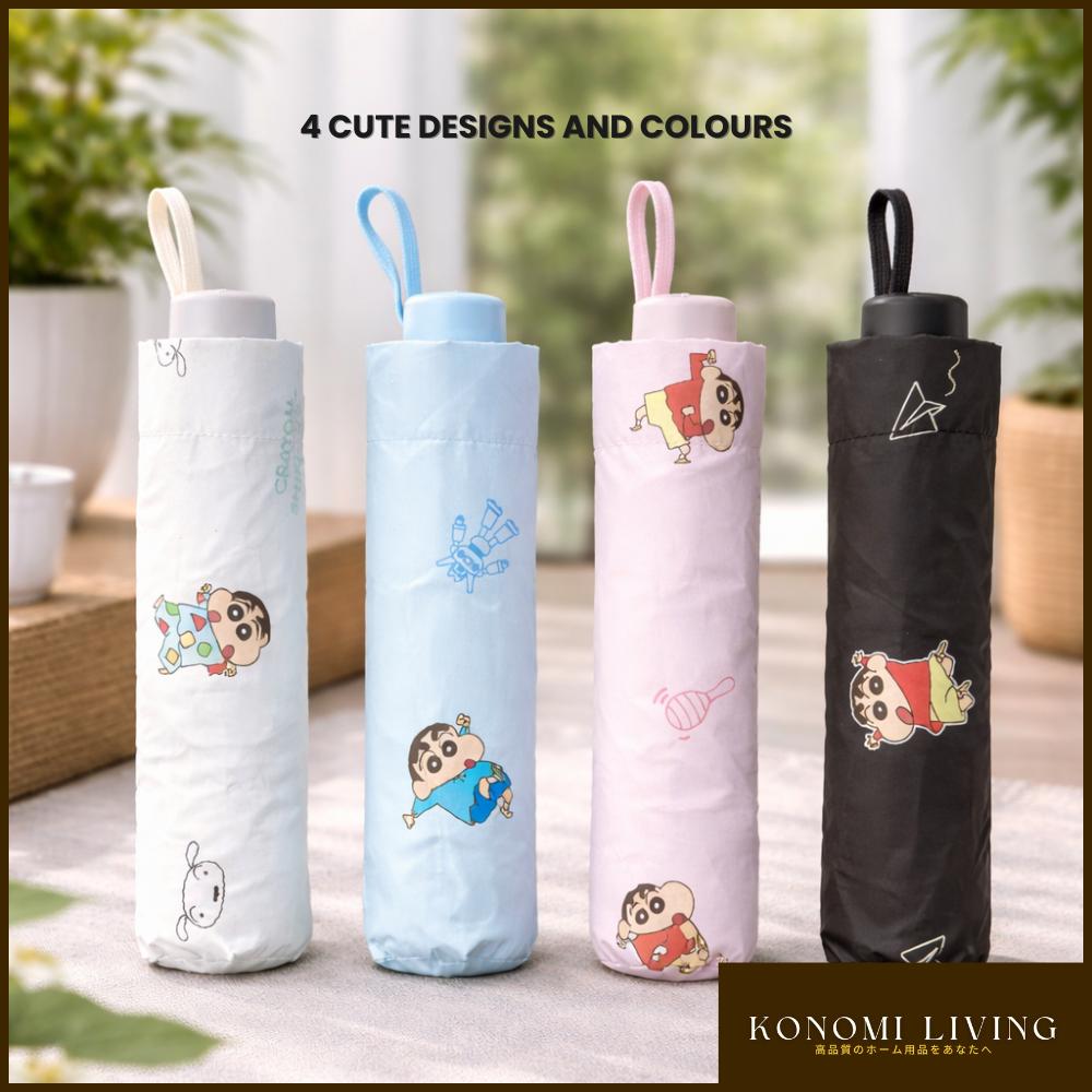 [BUNDLE OF 2] Crayon Shin Chan Foldable Umbrella | Compact Windproof Umbrella | Cartoon Design | Daily Travel & School Use