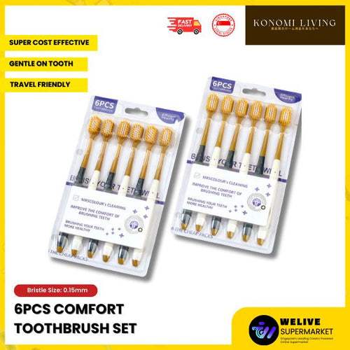 6pcs Soft-Bristle Toothbrush Set | Gentle 0.15mm Bristles | Comfortable & Travel-Friendly Oral Care
