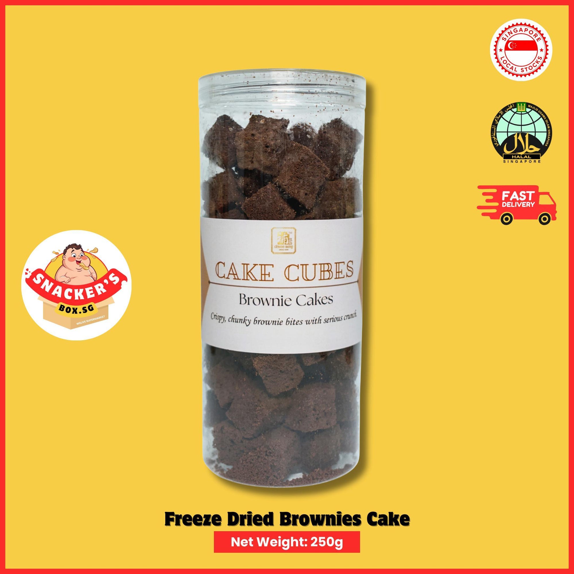 CNY Freeze Dried Cake Cubes | Halal Friendly Snack | 250g | Brownies | Pandan | Hojicha | Castella | Snacks