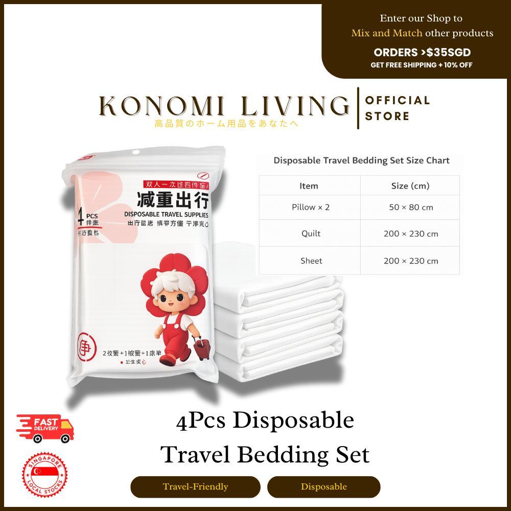 [BUY 5 FREE 1/BUNDLE OF 3] 4pcs Disposable Travel Bedding Set | Pillowcase, Quilt & Bed Sheet | Single-Use Hygiene Bedding for Travel & Hotel