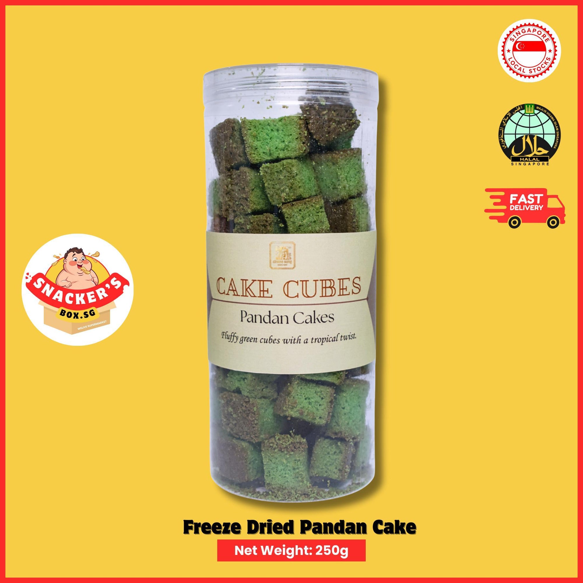 CNY Freeze Dried Cake Cubes | Halal Friendly Snack | 250g | Brownies | Pandan | Hojicha | Castella | Snacks