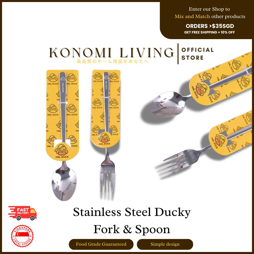 [Bundle of 3] Cute Ducky Stainless-Steel Fork & Spoon Set | Safe & Durable Cutlery | Easy to Use | Daily Use | Utensil Set | Cutlery Set | Tableware Set