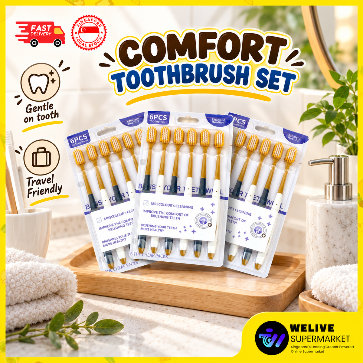 6pc Soft-Bristle Toothbrush Set | 0.15mm Bristles