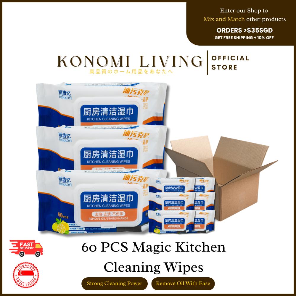 [BUY 15 FREE 5] Magic Kitchen Cleaning Wipes (60 PCS) | Strong Degreasing | Oil Removal | Hygienic Disposable Wipes | Alcohol Free | Bleach Free | Skin Safe | Value Pack | Fast Cleaning