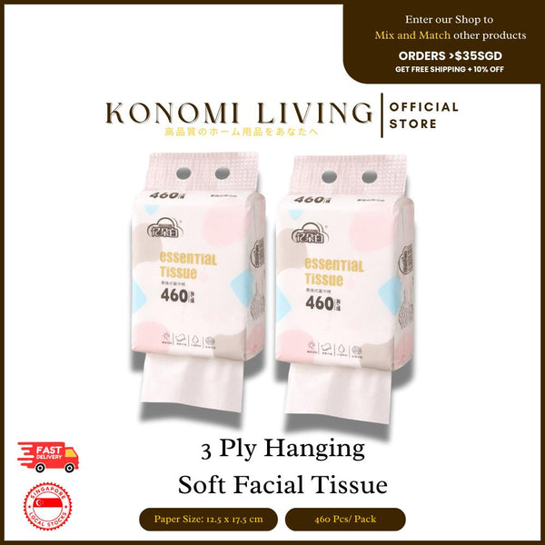 [BUY 10 FREE 10] Hanging Bottom-Dispense Tissue (460 Sheets) | Pull-Down Facial Tissue Pack | Kitchen, Bathroom & Home Use | Space-Saving Tissue Paper