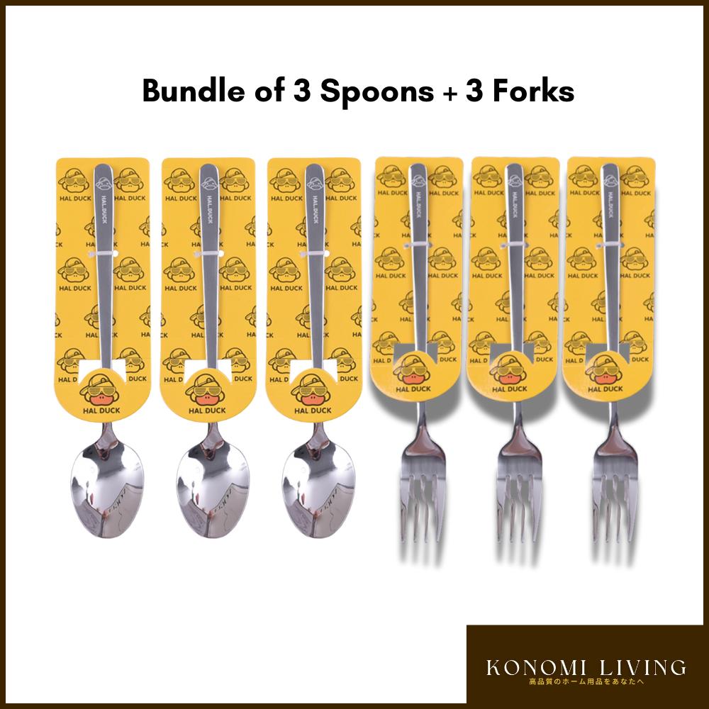 [Bundle of 3] Cute Ducky Stainless-Steel Fork & Spoon Set | Safe & Durable Cutlery | Easy to Use | Daily Use | Utensil Set | Cutlery Set | Tableware Set