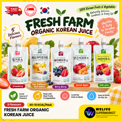 Fresh Farm Korean Juice | 5 Fruit & Vegetable Flavours | 100ml Packs