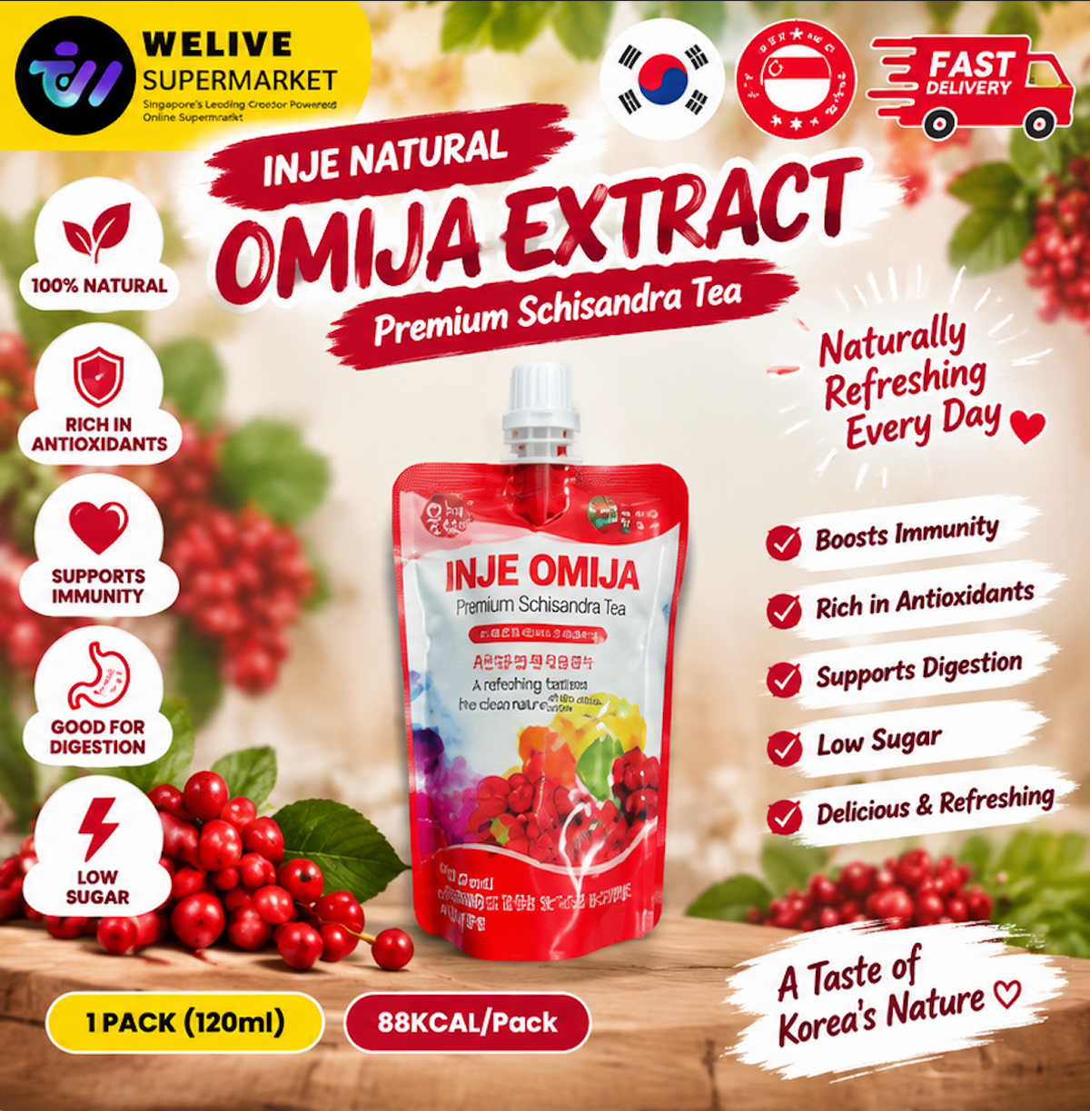 Korean Omija Low Sugar Extract Drink INJE Natural - 1 Packet