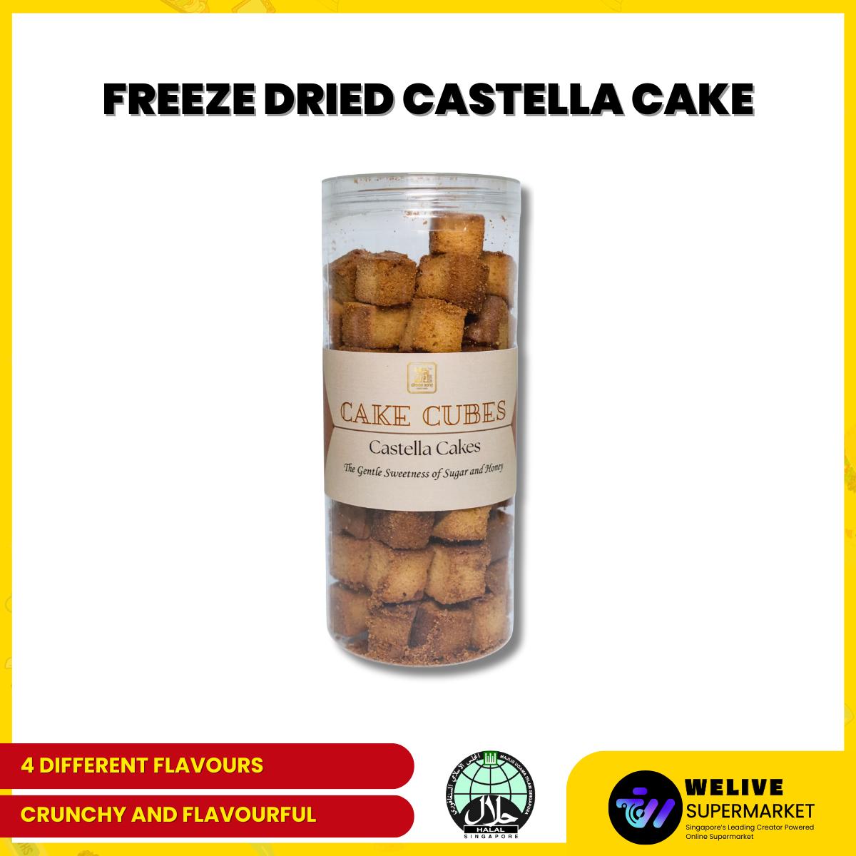 CNY Freeze Dried Cake Cubes | Halal Friendly Snack | 250g | Brownies | Pandan | Hojicha | Castella | Snacks