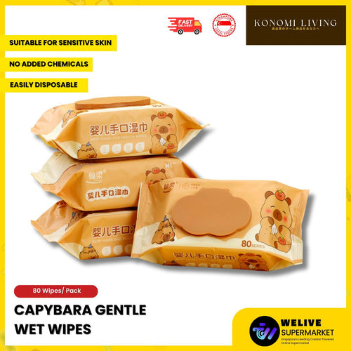 Capybara Gentle Wet Wipes | 80pcs | Chemical-Free | 100% Purified Water | Baby & Sensitive Skin Safe
