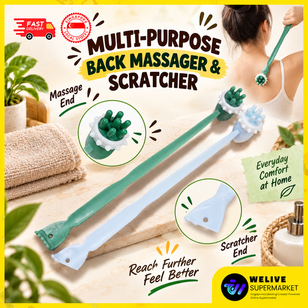 2-in-1 Back Massager & Scratcher | Long Handle Flexible Body Tool