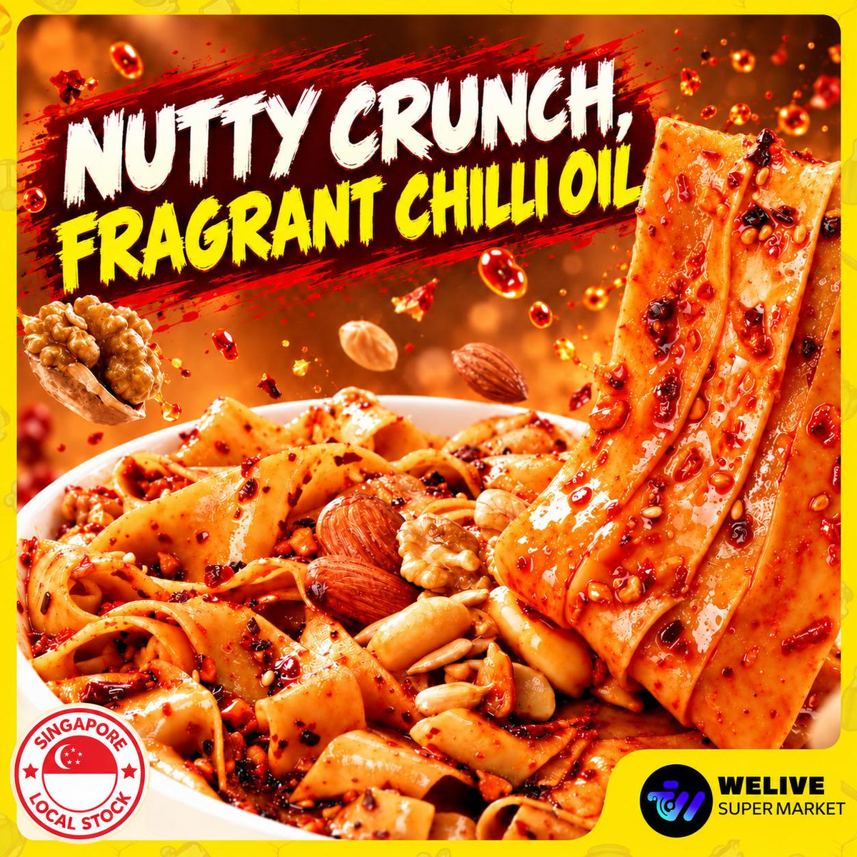 A’KUAN Nutty & Crunchy Spicy Mala Dry Mixed Instant Noodle | Nutty Chilli Oil Flavour | Chewy Broad Noodles | Convenient Meal
