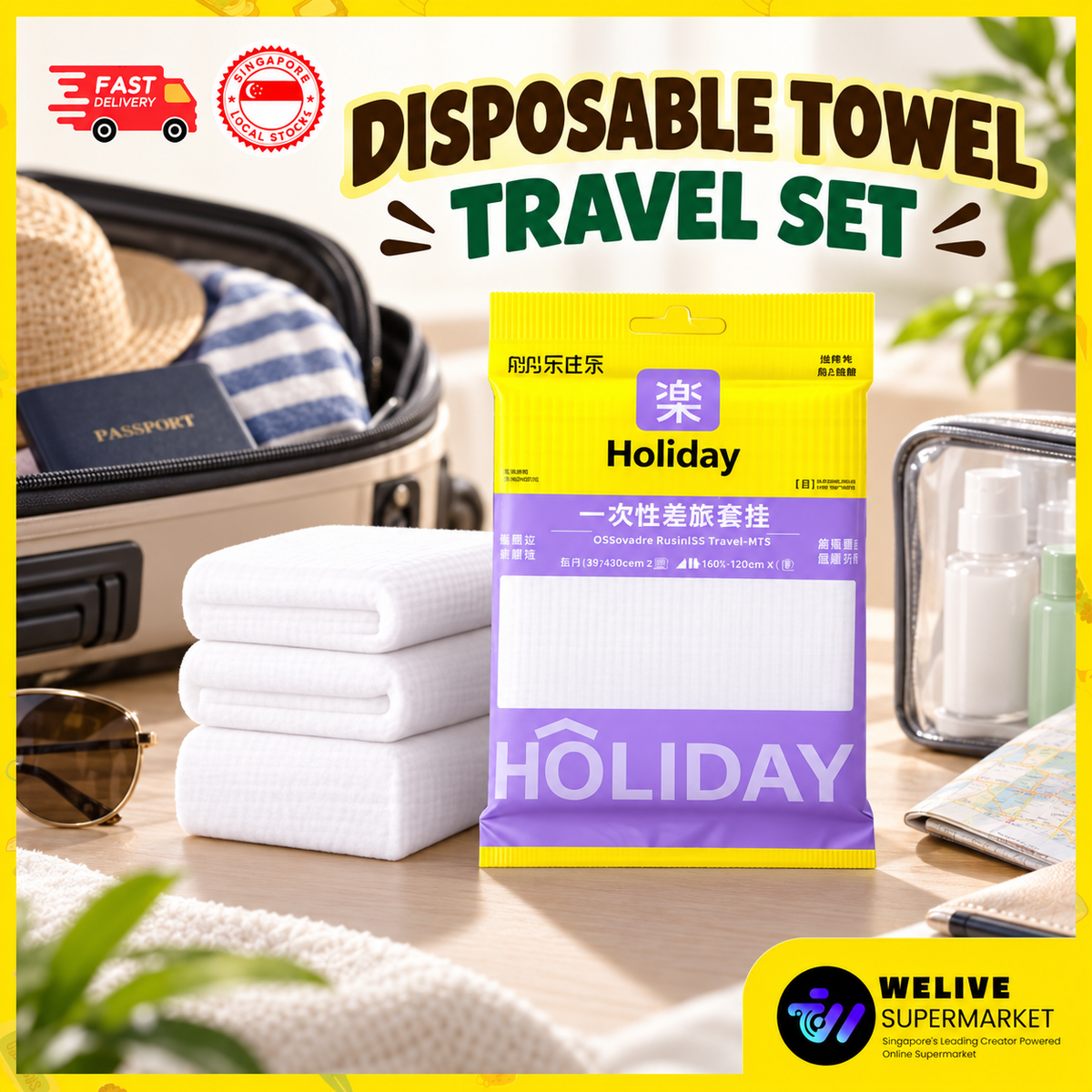 3pc Disposable Towel Travel Set | Single-Use Hygiene Towels