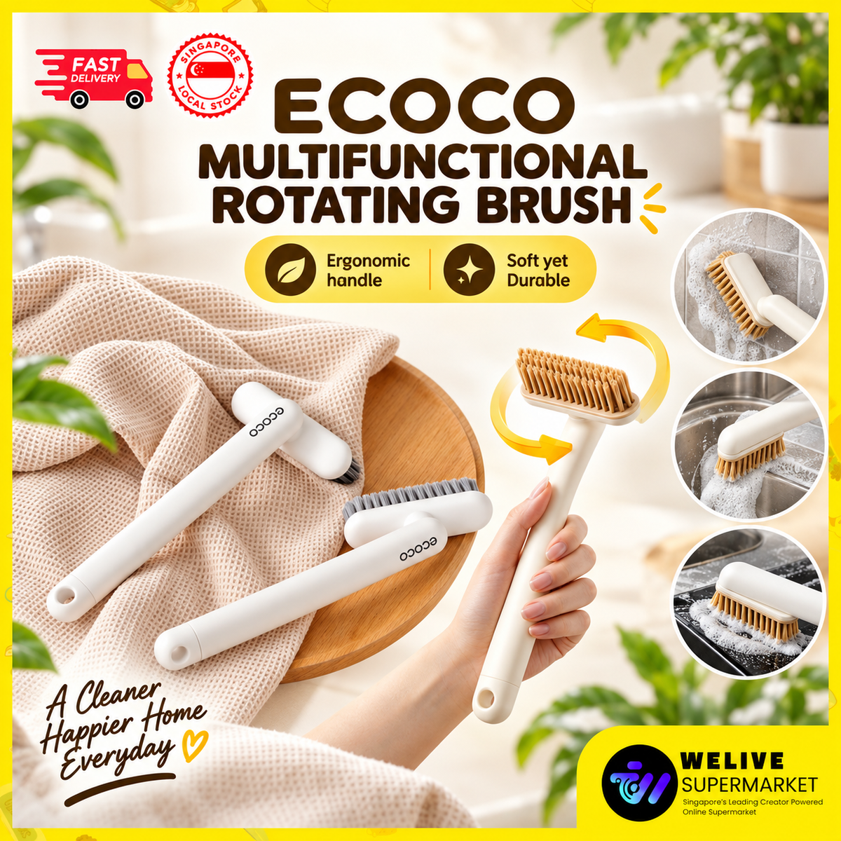 ECOCO 360° Rotating Cleaning Brush | V-Shaped Scrub Brush