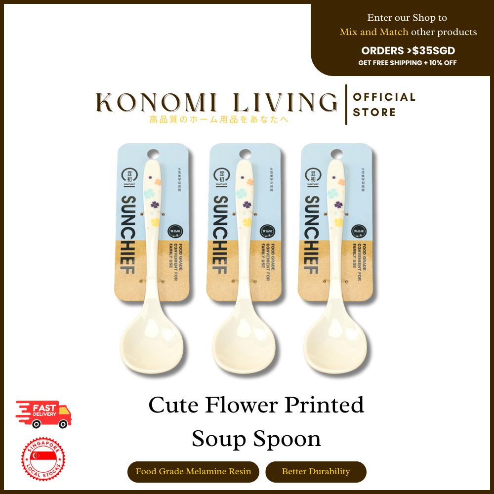[BUY 3 FREE 1] Cute Flower Melamine Soup Spoon | Durable | Food-Safe | Everyday Dining Spoon | Daily Use | Mukbang Eating