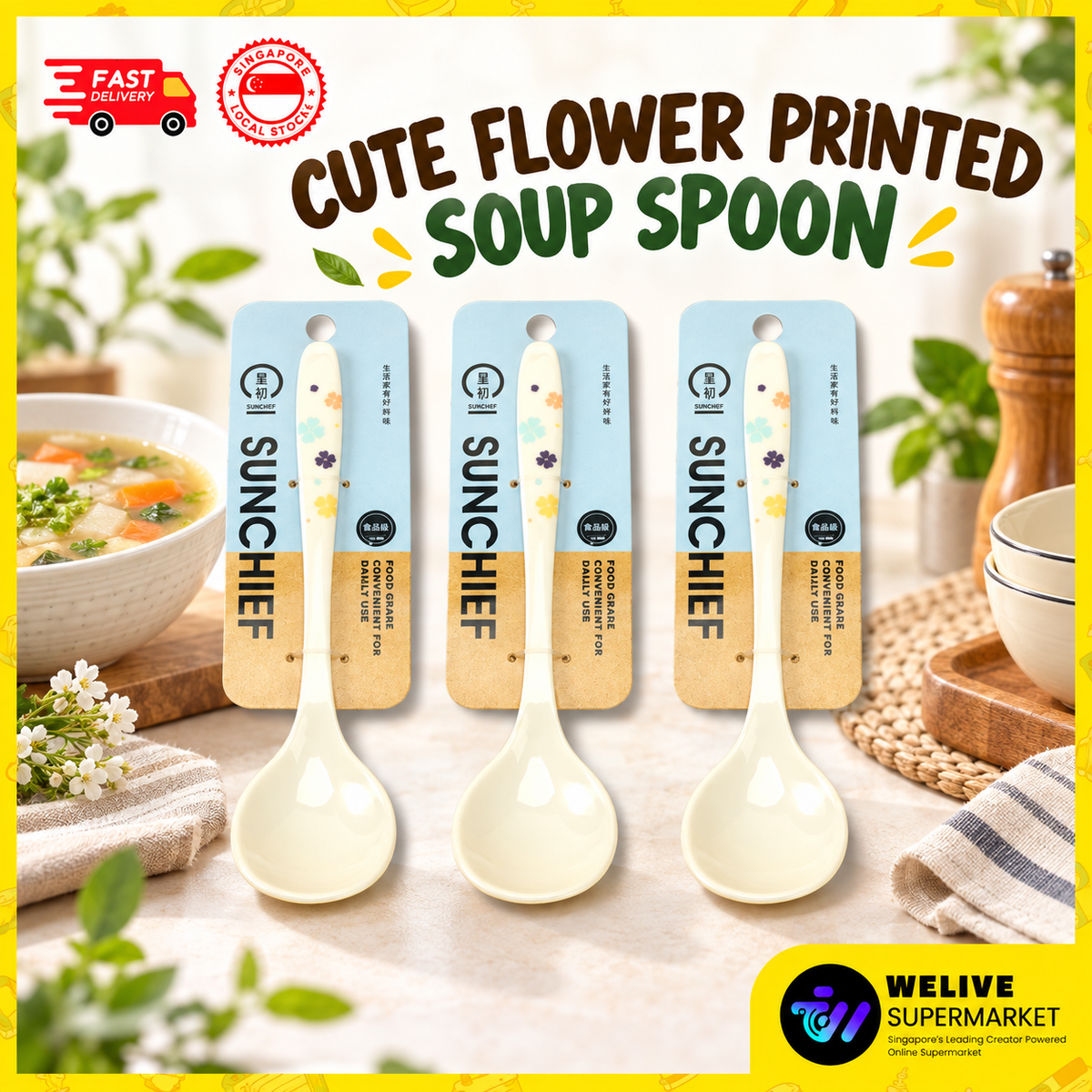 Cute Flower Melamine Soup Spoon | Everyday Dining Spoon