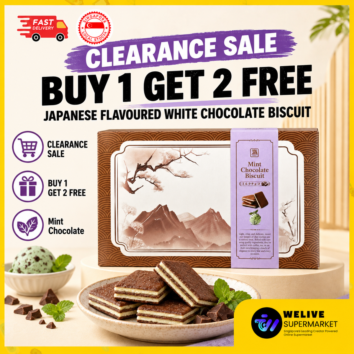 Japanese Langue White Chocolate Biscuits | Matcha, Strawberry & Mint | Halal