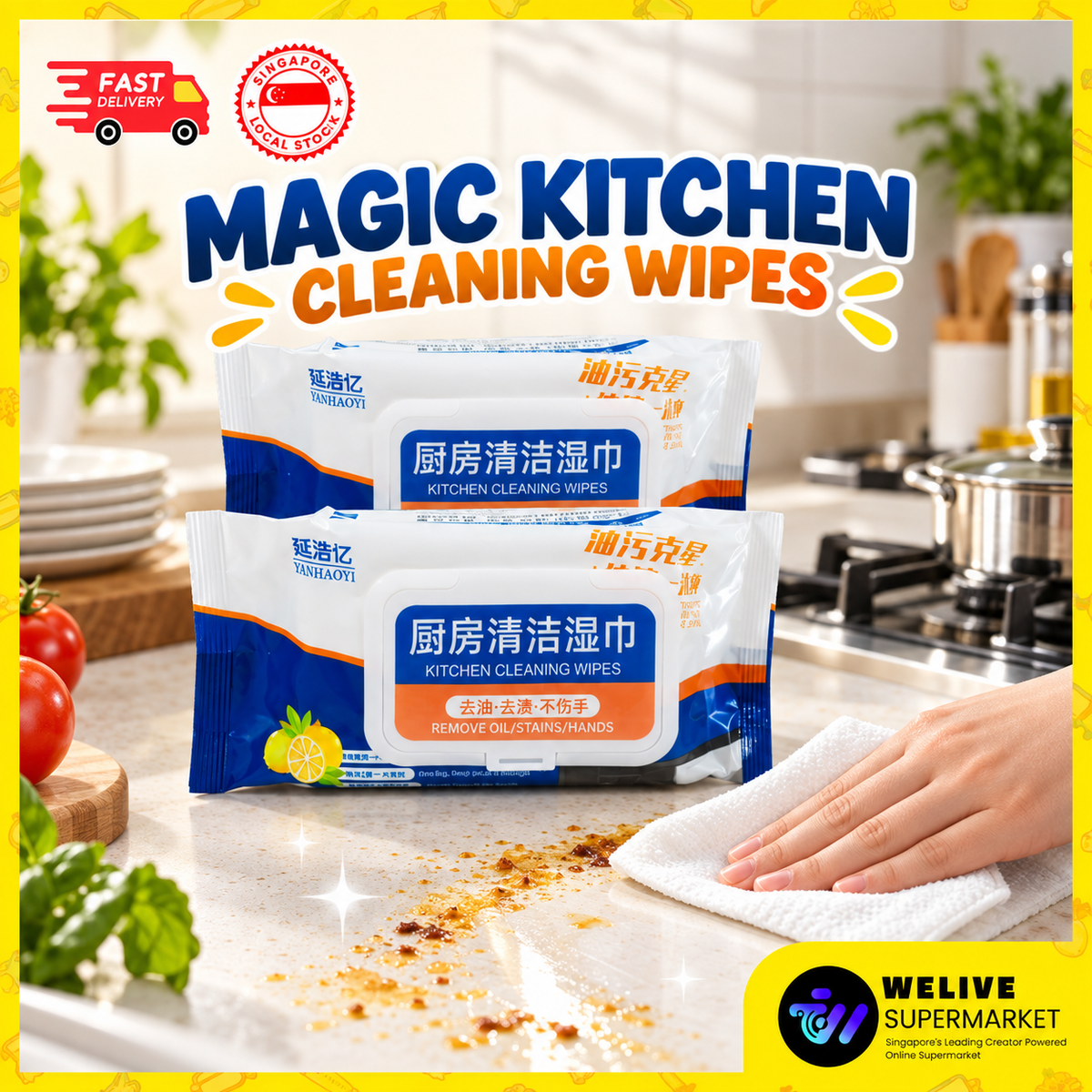 Magic Kitchen Cleaning Wipes 60pcs | Degreasing Disposable Wipes