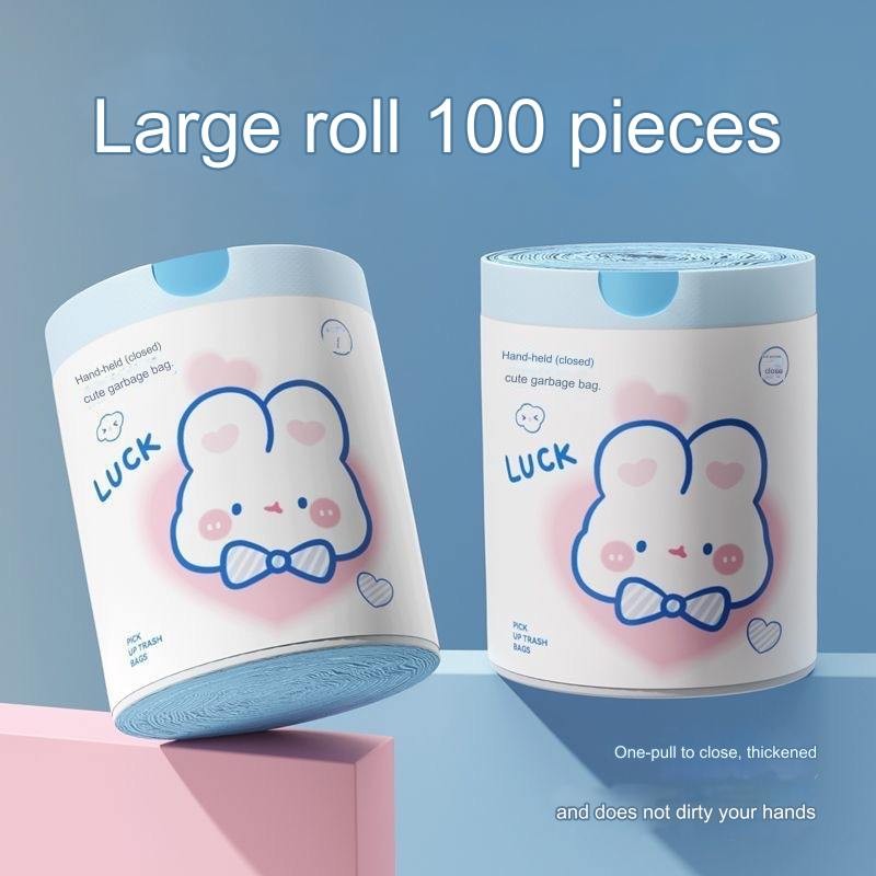 Big Roll Trash Bags – 100pcs Thicker Drawstring Version (Cute Cartoon Design)
