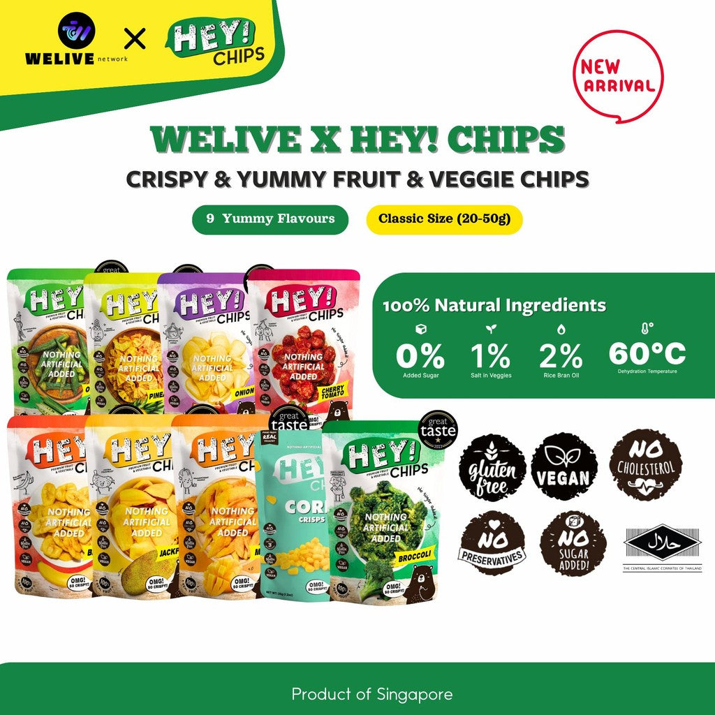 FREEZE DRIED FRUIT & VEGGIE CHIPS/HEYCHIPS/ Halal/ Vegan Chips/ No Added sugar/Broccoli chips