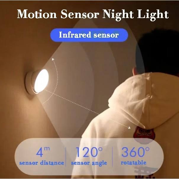 Portable USB LED Wall Light – Motion Sensor, 360° Rotatable, Rechargeable