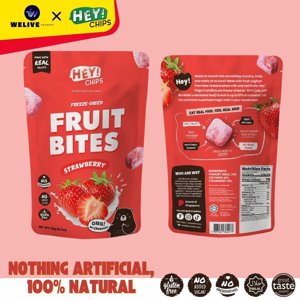 Hey! Chips 100% Yogurt Fruit Bites Bundle – 4 Flavours | Freeze‑Dried Real Yogurt | No Sugar, Halal