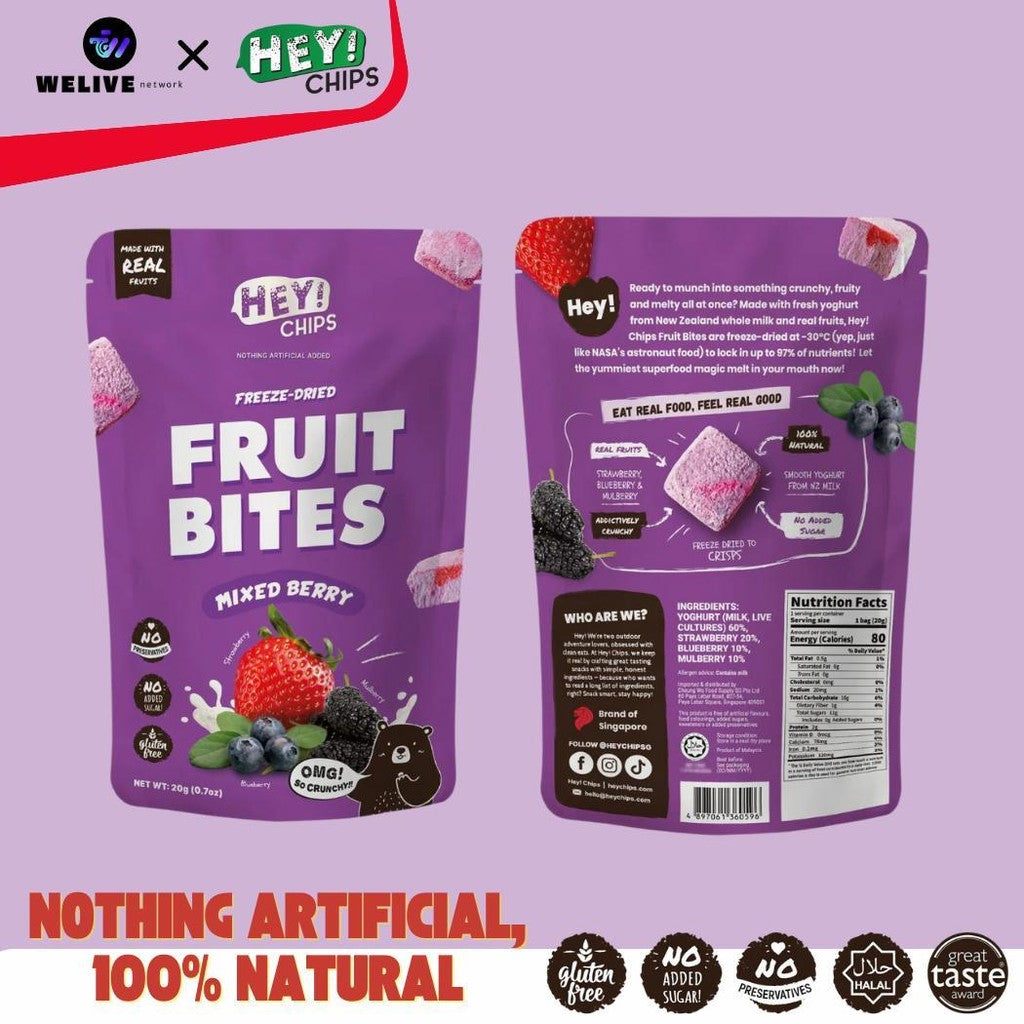 Hey! Chips 100% Yogurt Fruit Bites Bundle – 4 Flavours | Freeze‑Dried Real Yogurt | No Sugar, Halal