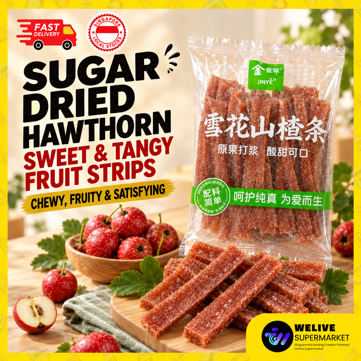 JINYE Sugar Dried Hawthorn | Sweet & Tangy Hawthorn Fruit Strips