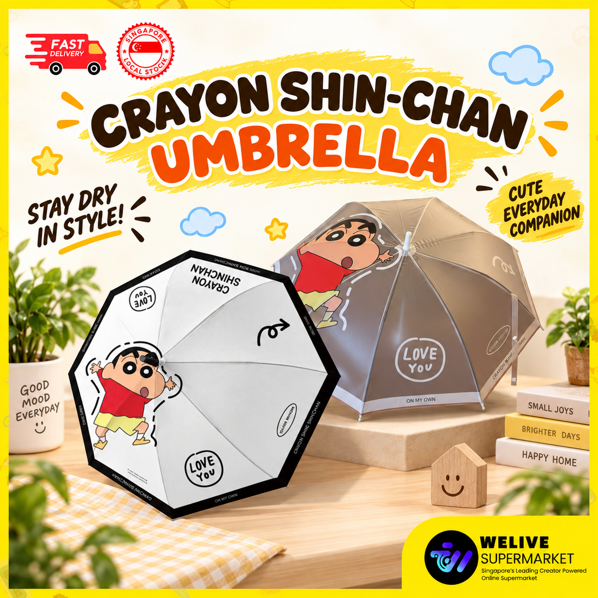 Crayon Shin-chan Straight Handle Umbrella | Windproof Rain Umbrella