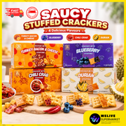 Saucy Stuffed Crackers 16 Packs | Durian, Chilli Crab, Turkey Bacon & Blueberry