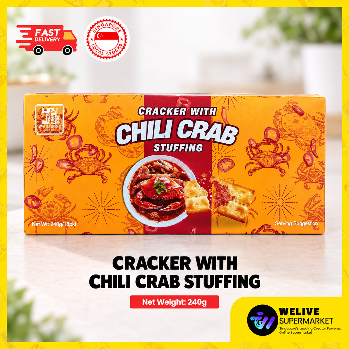 Saucy Stuffed Crackers 16 Packs | Durian, Chilli Crab, Turkey Bacon & Blueberry